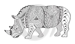 Rhino animal zentangle stylized. Rhinoceros vector, illustration