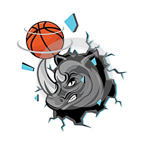 Rhino basketball with broken wall design illustration