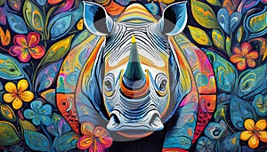 rhino bright colorful and vibrant poster illustration