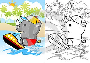 Rhino cartoon on speed boat