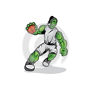 Female hulk playing basketball design illustration