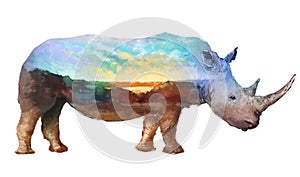 Rhino double exposure illustration