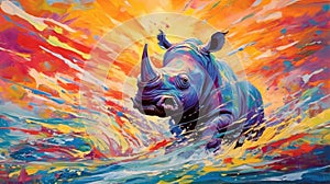 rhino form and spirit through an abstract lens. dynamic and expressive rhino print fashion design cute rhino poster