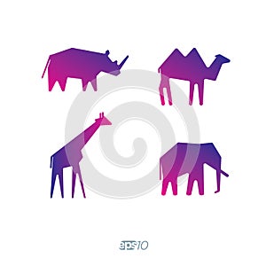 Rhino, giraffe, elephant and camel logo