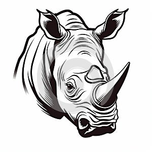 Woodcut-inspired Rhino Head Vector On White Background photo