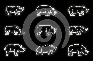 Rhino icons set vector neon