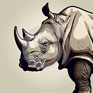 rhino illustration on beige background, logo, design