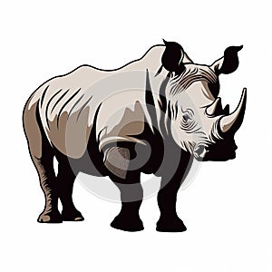 Rhino Isolated On White Background: A Sergio Toppi Inspired Artwork photo