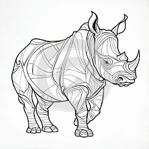 Abstract Geometric Rhino Coloring Book With Conceptual Embroidery Style photo