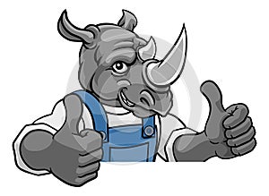 Rhino Mascot Plumber Mechanic Handyman Worker