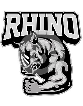 Rhino mascot showing his muscle arm