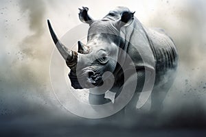 a rhino in the savanna . Amazing African Wildlife. Generative Ai