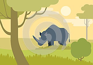 Rhino savanna flat design cartoon vector wild animals