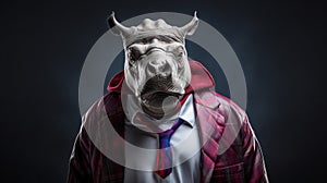 Raw And Edgy Rhino Graphic Design With Stylish Costume Design photo