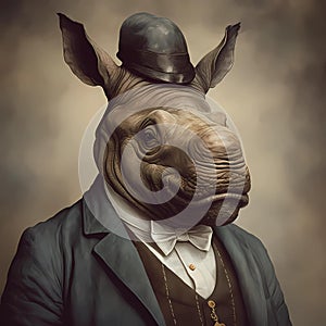 Rhino in a Suit - Victorian 1800s Style (AI-Generated)