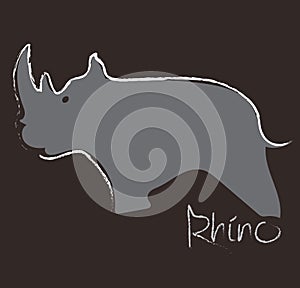 Rhino symbol, logo, sign cartoon art line design side view has word