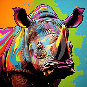 Colorful Rhino: A Bold And Vibrant Pop Art Masterpiece photo