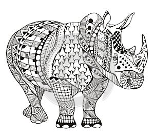 Rhino zentangle stylized, vector, illustration, freehand pencil, doodle, black and white, pattern, hand drawn. photo