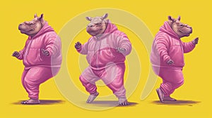 Rhinoceros In 80\'s Track Suits Doing Aerobics