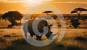 Rhinoceros in Africa in the sunset