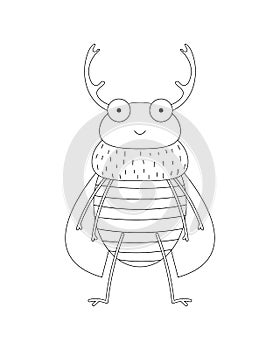 Rhinoceros Beetle Vector Cartoon Colorless