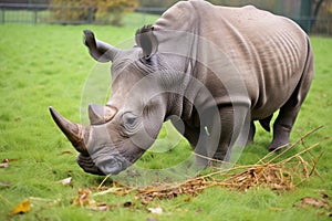 rhinoceros munching on grass