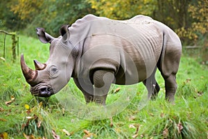 rhinoceros munching on grass