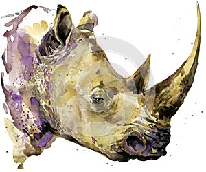 Rhinoceros. Rhinoceros watercolor. African animal hand drawn illustration. Rhinoceros watercolor background.