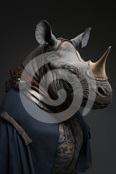 Rhinoceros wearing a historical costume