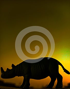 Rhinocerous walking through forest in the sunset