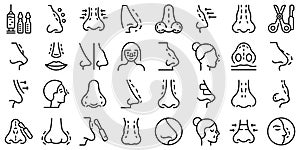 Rhinoplasty icons set outline vector. Human nose