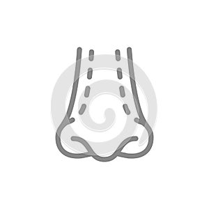 Rhinoplasty line icon. Nose plastic surgery, septoplasty, nose shape correction symbol