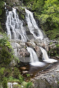 Rhiwargor Waterfall landscape in Snowdonia National Park during