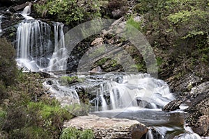 Rhiwargor Waterfall landscape in Snowdonia National Park during