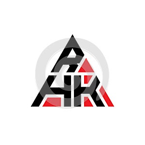 RHK triangle letter logo design with triangle shape. RHK triangle logo design monogram. RHK triangle vector logo template with red