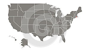 Rhode Island federal state blinking red highlighted in map of USA