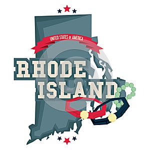 Rhode island map with jewelry manufacturing. Vector illustration decorative design