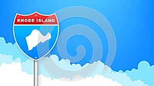 Rhode Island map on road sign. Welcome to State of Rhode Island. Vector illustration.