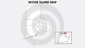 Rhode Island Map. State and district map of Rhode Island. Political map of Rhode Island with outline and black and white design