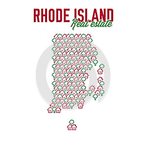 Rhode Island real estate properties map. Text design. Rhode Island US state realty concept. Vector illustration