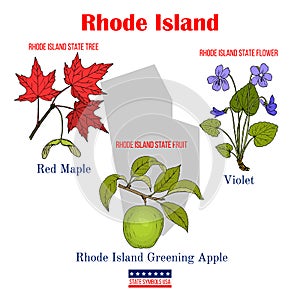 Rhode island. Set of USA official state symbols