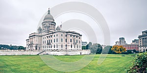 Rhode island state capitol building on cloudy day