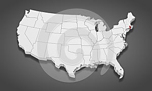 Rhode Island State Highlighted on the United States of America 3D map. 3D Illustration