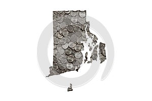 Rhode Island State Map Outline and Pile of Nickels, Money Concept