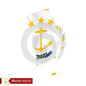 Rhode Island state map with waving flag of US State.