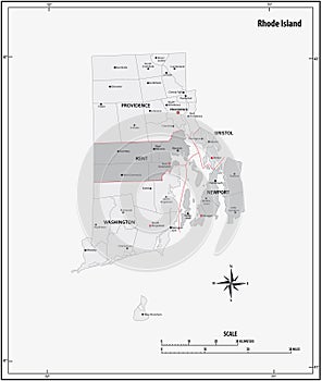 Rhode island state outline administrative and political vector map in black and white