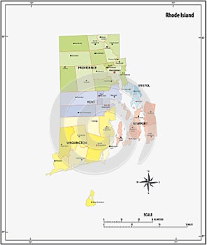 Rhode island state outline administrative and political vector map in color