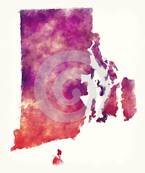 Rhode Island state USA watercolor map in front of a white background