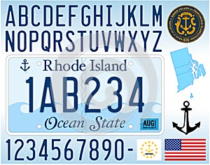 Rhode Island US state car license plate 2023 new pattern, USA