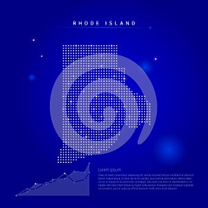 Rhode Island US state illuminated map with glowing dots. Dark blue space background. Vector illustration